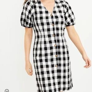 LOFT Black and White Gingham Midi Dress